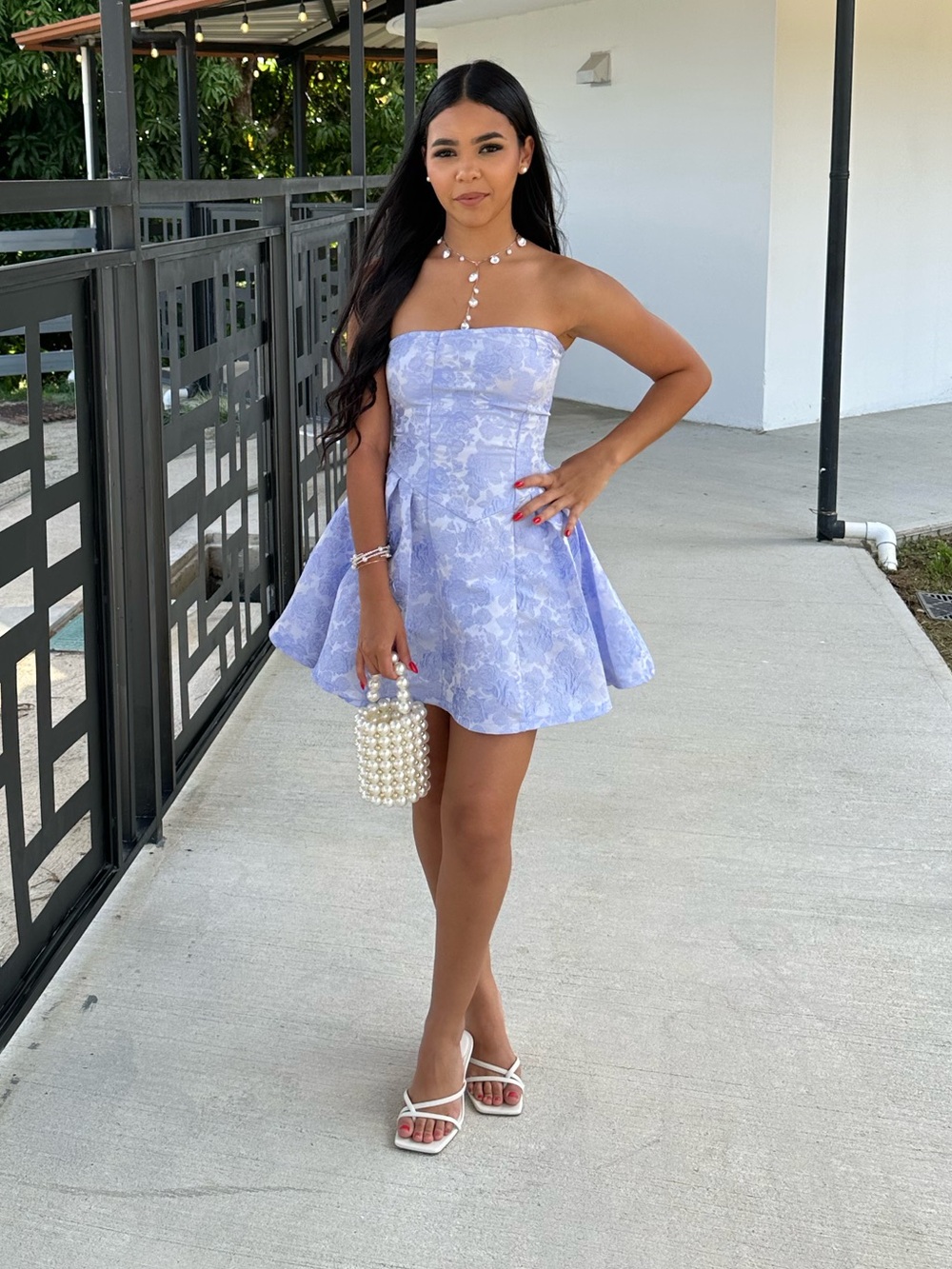SHEIN Lilac Floral Strapless Fit & Flare Girls Dress